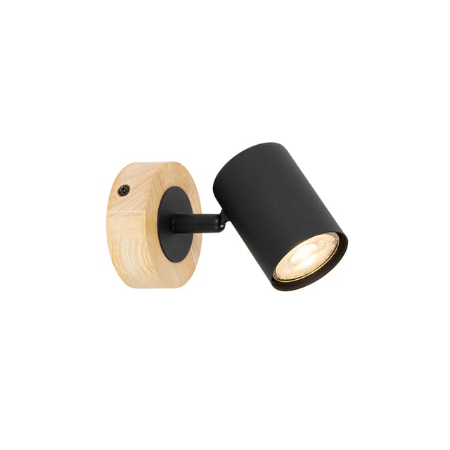 Moderner Spot schwarz mit kippbarem Holz - Jeana