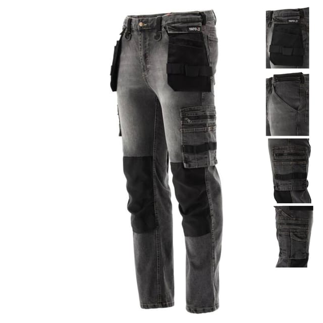 Arbeitshose, Strech Jeans, grau/schwarz Gr. L/XL