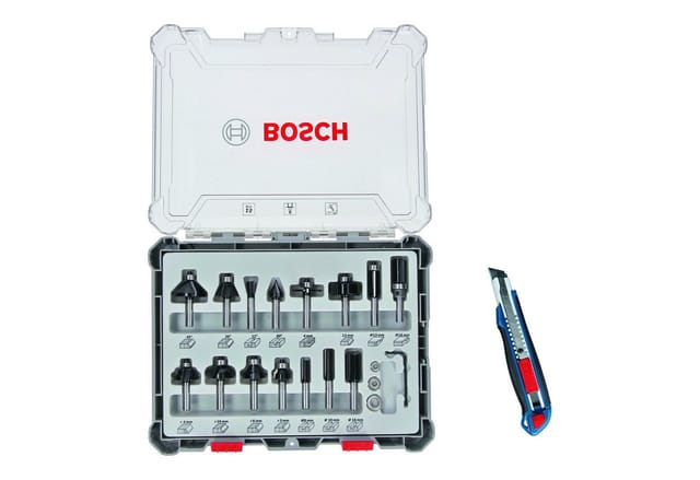 15-teiliges Fräser-Set inklusive gratis Cuttermesser - Bosch