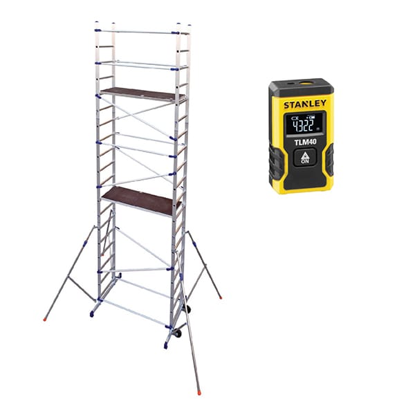 Echafaudage 2 plateaux - Hauteur travail 6.46m + Escabeau 3 marches - PN/CLA-Q50/3