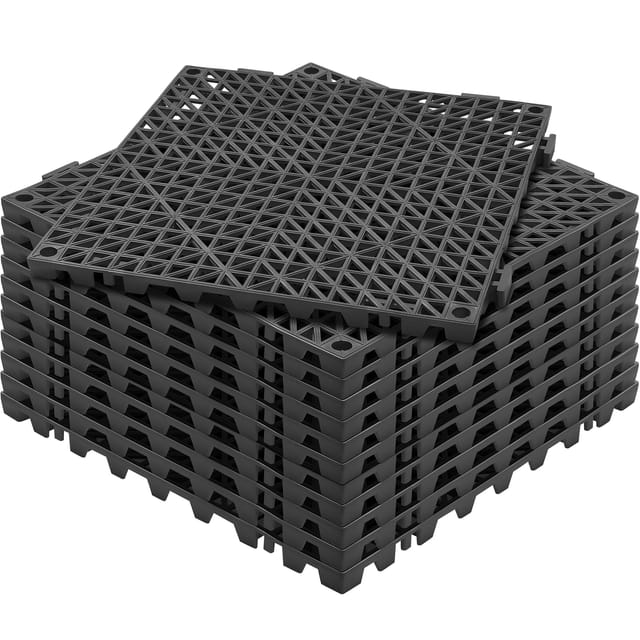Ineinandergreifende Fliesen 12 Stk. Bodenfliesen Drainage-bodenfliesen, Bodenfliesen 30 X 30 Cm Außenbereich Quadratische Bodenfliesen Terrasse Pvc Bodenfliesen Badezimmer, Toilette Schwarz - Vevor