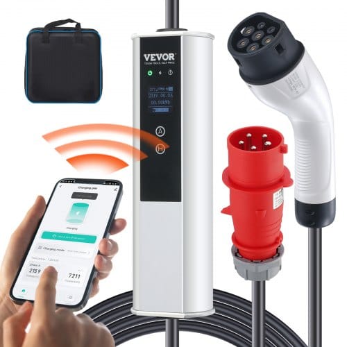 Vevor Typ2 Ev Ladekabel Für Elektrofahrzeug 32a Ladegerät Mit Cee 32 Stecker Wallbox 7,36kw(einphasig)/22kw(dreiphasig) 7,5m Ladekabel Ev Ladestation 4 Stufen Der Stromanpassung(16a/20a/24a/32a)