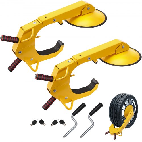 Mophorn - Vevor Radschloss Autokralle 2 Stk.reifenschloss, Passend Für 160-380 Mm Raddurchmesser Anti-diebstahl, Anhänger-radkralle Mit 30 Cm Saugnapf, Parkkralle Für Autos, Lkw, Suvs, Camper, Boote Gelb
