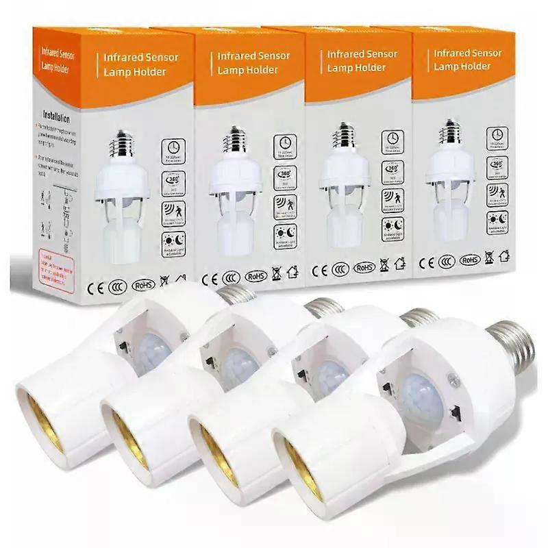 1/4er-packung 360°-infrarot-bewegungsmelder E27-fassung Lampenfassung Mit Sensor, Einstellbarem Induktions-lichtverzögerungsschalter