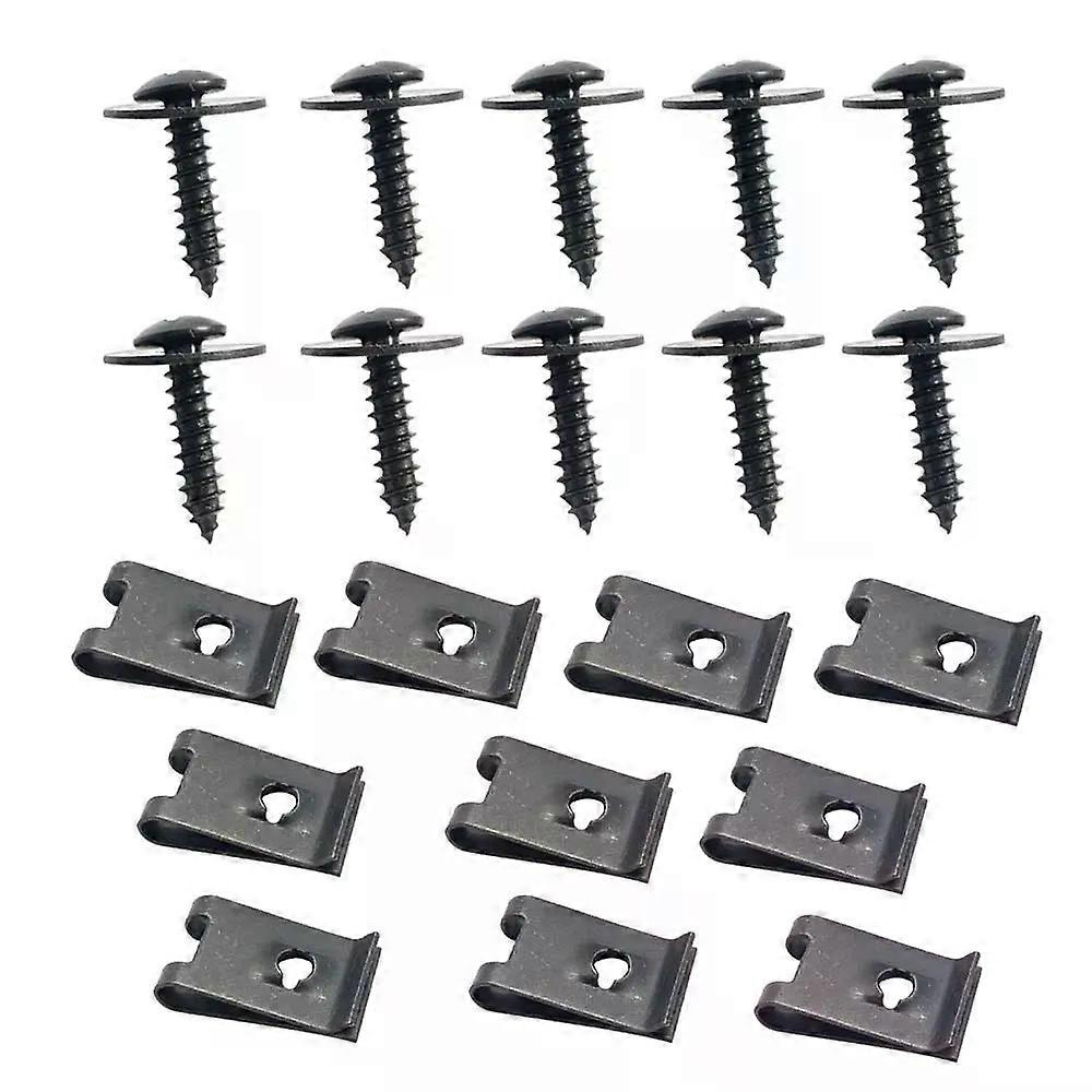 10/5 Sets Universal Schwarze Kfz-selbstbohrschrauben Mit Kreuzschlitz Und Unterlegscheiben, U-förmigen Clips Zur Befestigung An Stoßstange, Kotflügel Und Kotflügelbasis