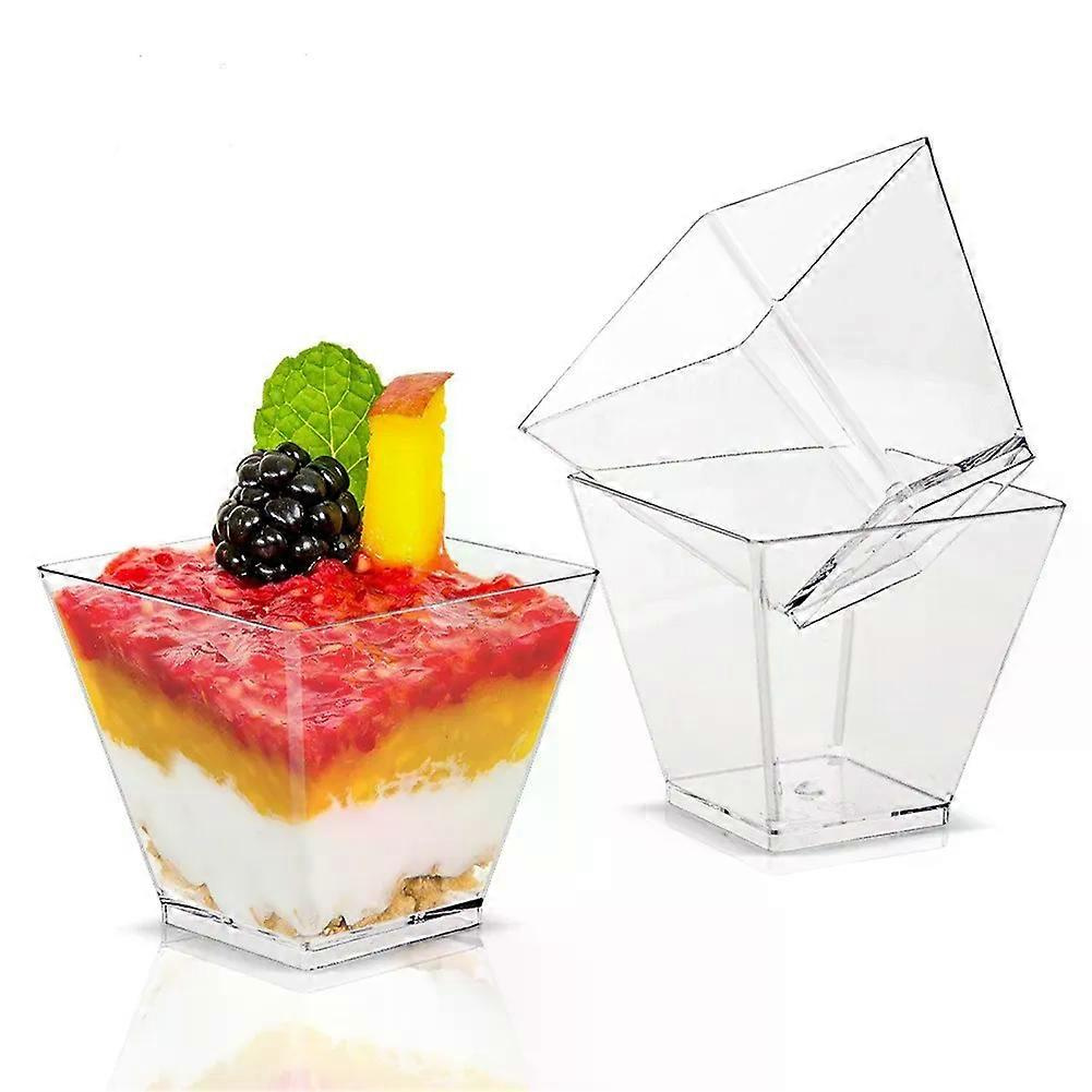 50 Stück Quadratische Mini-dessertbecher Aus Kunststoff Mit Löffelset, Einweggeschirr Zum Probieren Von Pudding Und Joghurt