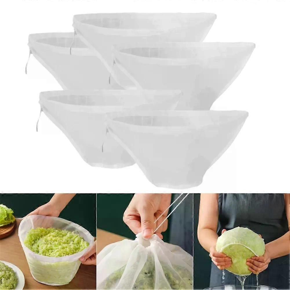 5 Stück Käsetuchbeutel, Lebensmittelsieb, Quetschbeutel Aus Netzgewebe Zum Kochen, Backen, Entsaften Von Gemüse, Abfüllen Und Auspressen Von Wasser