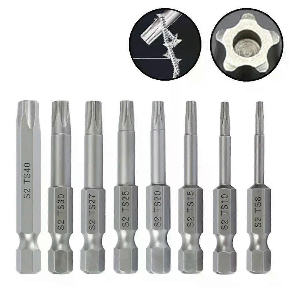 8-teiliges Set Magnetischer 5-punkt-torx-schraubendreherbits (50 Mm, 1/4-zoll-sechskantschaft, T8-t40) Aus Legiertem Stahl