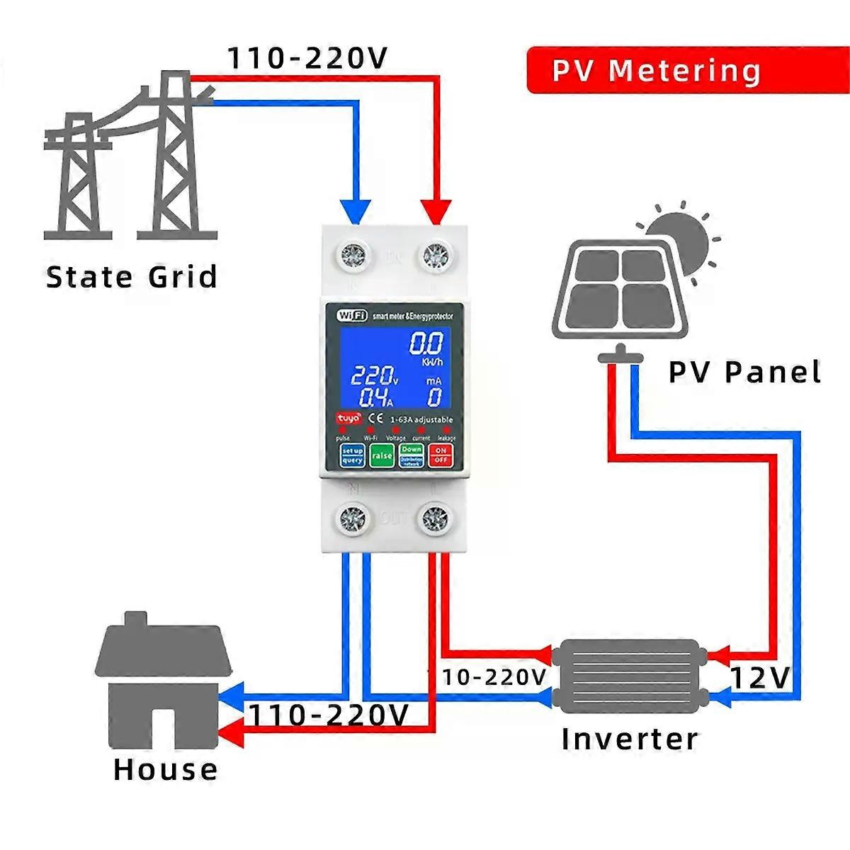 Ablq Neu Wtdzw-63a Intelligenter Pv-leistungsschalter Tuya 220v Spannungs- Und Stromfehlerschutz Mcb Automatischer Schalter 63a Wlan