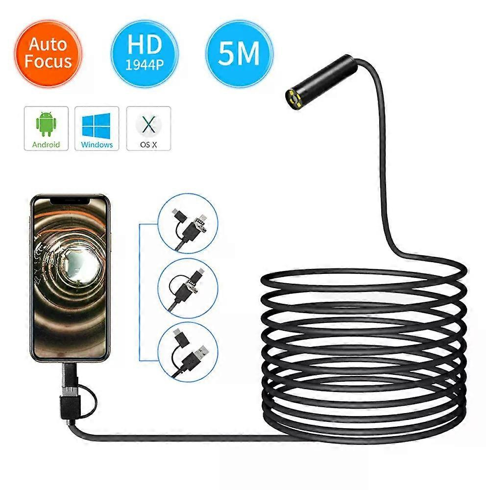 Autofokus Hd1944p Endoskop Für Autos, Android-handys Typ C, 5 Mp Mini-kanalinspektionskamera, 12 Mm Endoskopie-usb-boreskop, 1–20 M