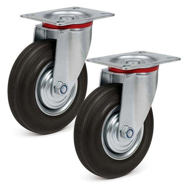 Wiltec - Lenkrollen Set 2x Transportrolle mit Vollgummirad Ø160mm bis 130kg pro Rad mit Metallfelge und Anbauplatte, leiser Lauf, Transportrollen