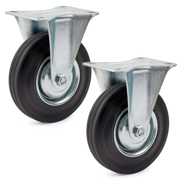 Wiltec - Bockrollen Set 2x Transportrolle Ø100mm mit Vollgummirad, Metallfelge und Anbauplatte bis 70kg pro Rad, Apparaterollen Möbelrollen leiser