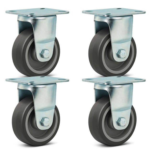 Bockrollen Set 4x Transportrolle Ø75mm mit Kunststoffrad und Anbauplatte bis 75kg leiser Lauf Dämpfung Apparaterolle Möbelrolle - Wiltec