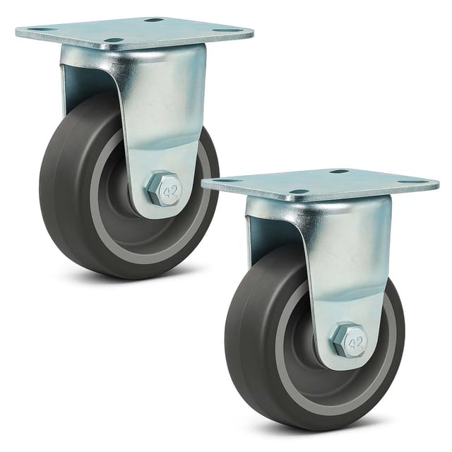 Wiltec Bockrollen Set 2x Transportrolle Ø75mm mit Kunststoffrad und Anbauplatte bis 75kg leiser Lauf Dämpfung Apparaterolle Möbelrolle