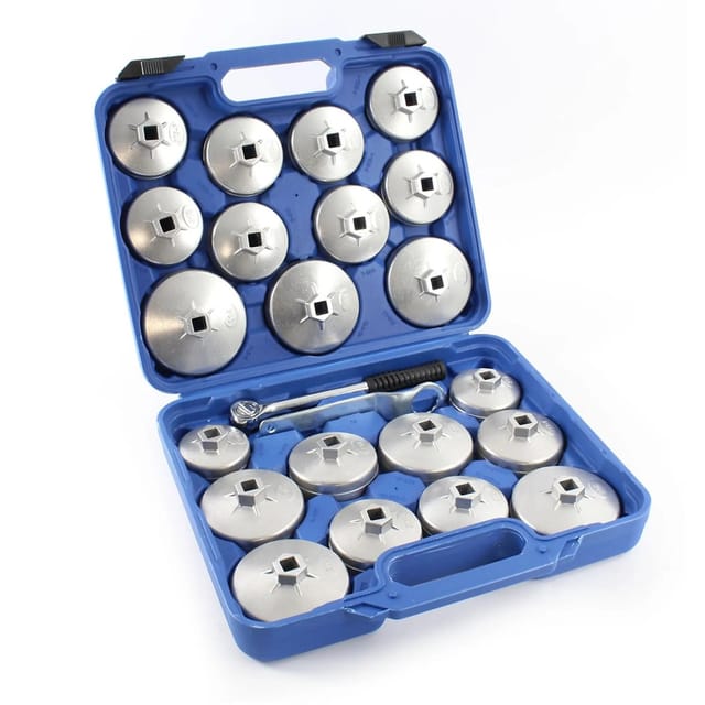 Xpotool - lfilterkappen Set 23-teilig, Ölfilterschlüssel 65-101 mm, inklusive Ratsche und Ringschlüssel, im Werkzeugkoffer, Ölwechsel Werkzeug aus