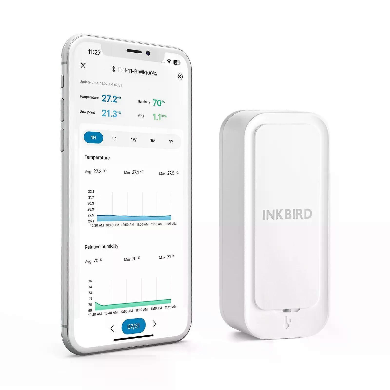 Inkbird Ith-11-b 50 Bluetooth-thermo-hygrometer-monitor Mit App-fernbedienung, Ip65 Wasserdicht, Datenspeicherung Für Temperatur Und Luftfeuchtigkeit