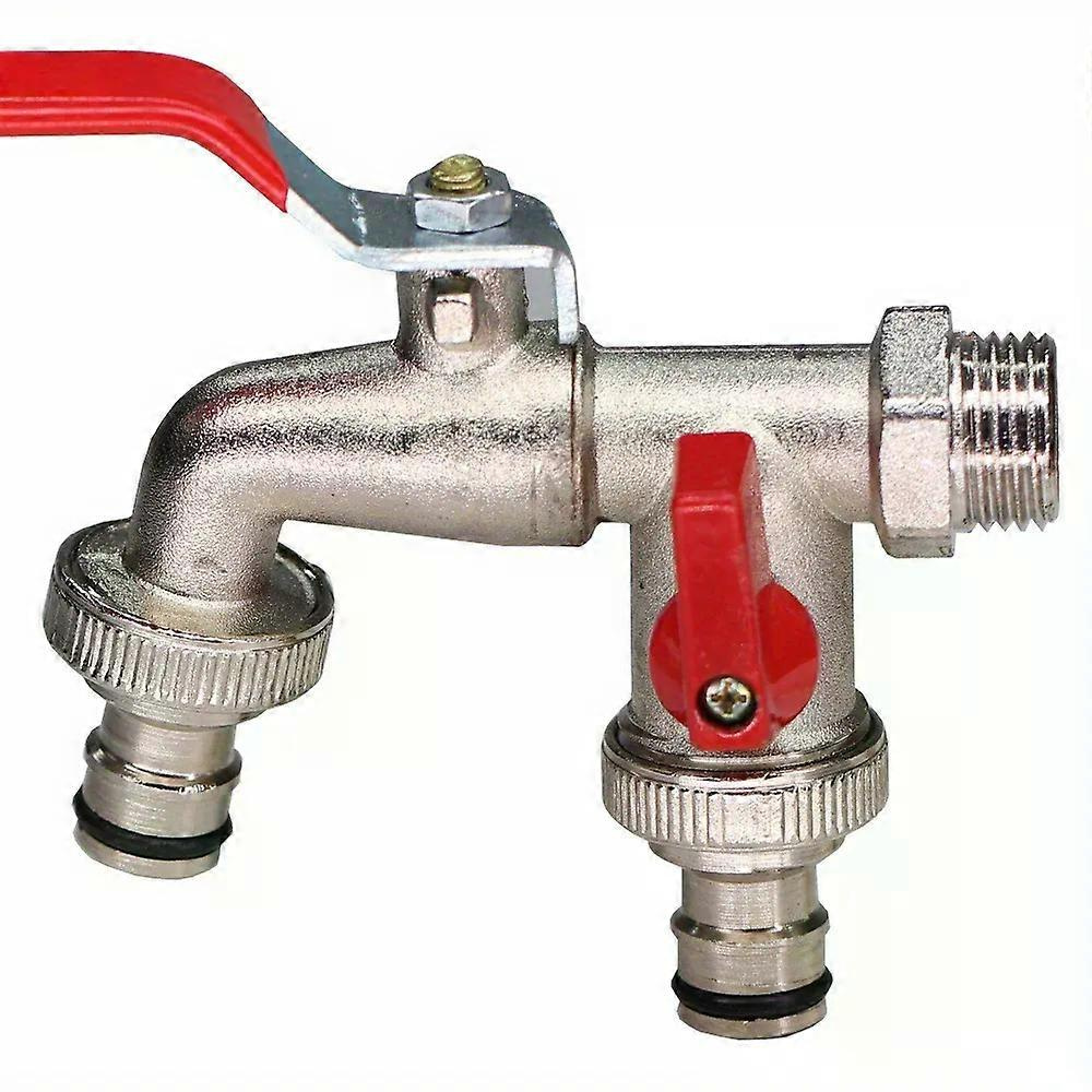 Klassischer Gartenwasserhahn Mit Zwei Auslässen – Zinklegierung, 1/2-zoll-anschluss, Rostfrei Und Frostsicher, Einfache Installation Mit Messing-kugelventil