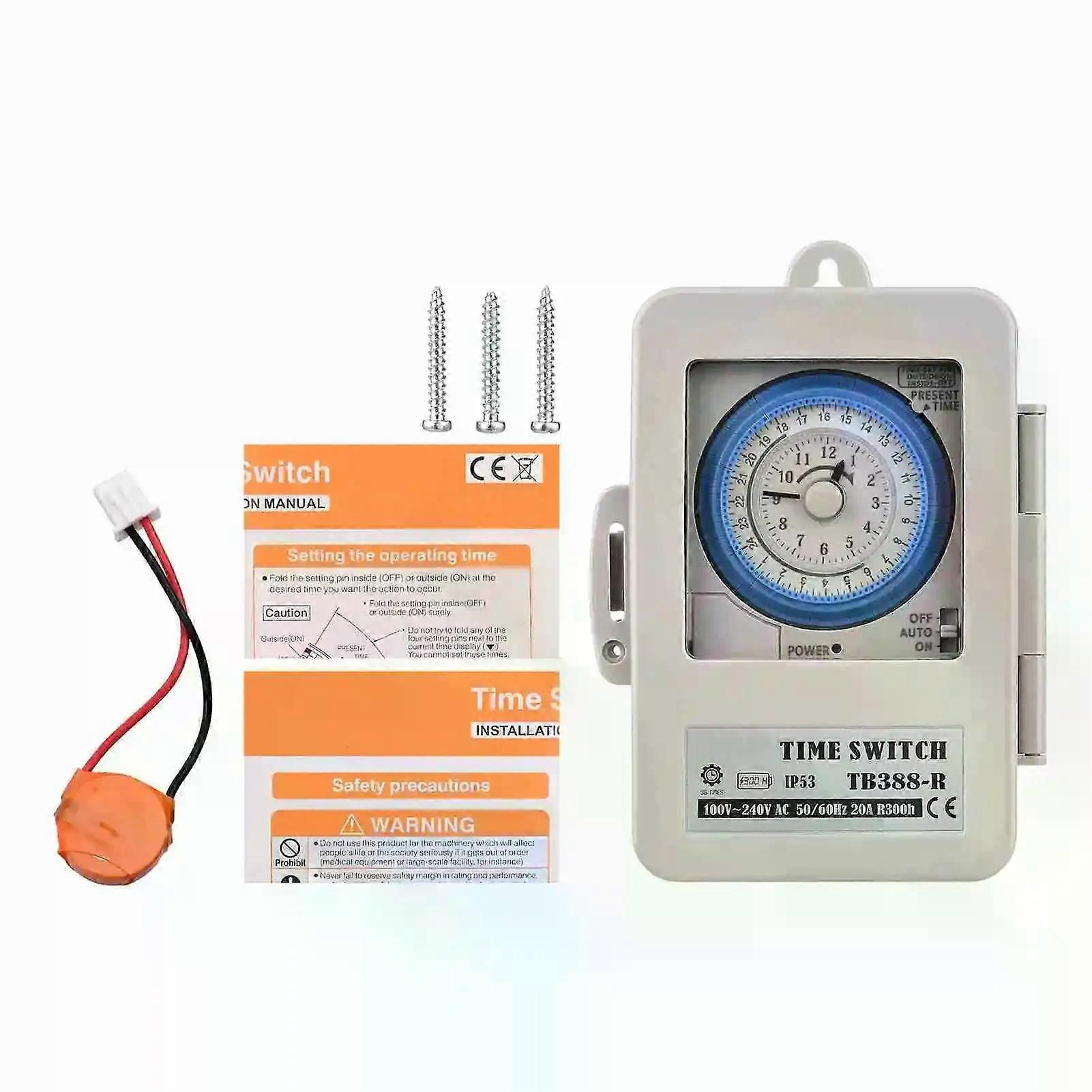 Mechanischer 24-stunden-zeitschalter, Schutzart Ip53, Programmierbarer Elektrischer Zeitschalterkasten, Wechselstrom 100–240 V, 15-minuten-intervall, 96 Ein-/ausschaltzyklen