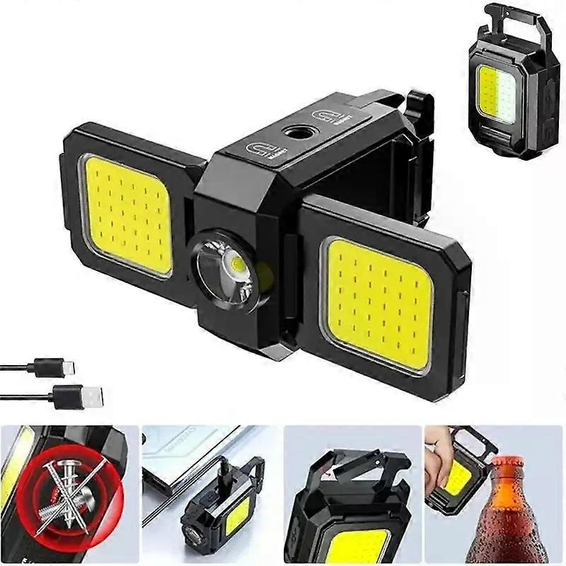 Mini-taschenlampe Mit Schlüsselanhänger, Cob-arbeitsleuchte, Usb-wiederaufladbar, Mit 90 Faltbaren Seitenlichtern, Superhelle Tragbare Laterne