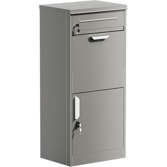 Wiltec - Paketkasten grau 500 x 370 x 1120 mm, Paketbox Zuhause, private Paketannahme passend für Pakete und Päckchen, Standbriefkasten Stahl