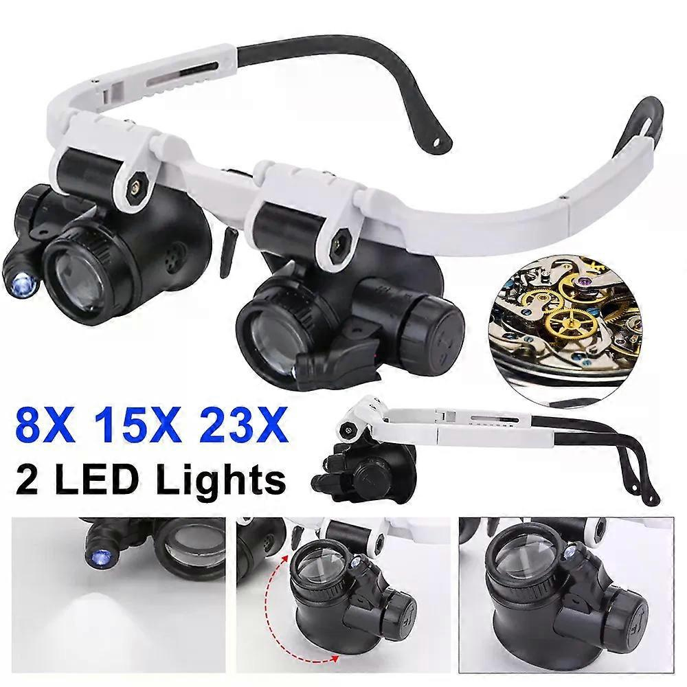 Professionelle 8x/15x/23x Vergrößerungslupe Mit Doppelaugenoptik, Geeignet Für Uhrenreparaturen Und Juwelierarbeiten, Mit Einstellbarer Led-beleuchtung