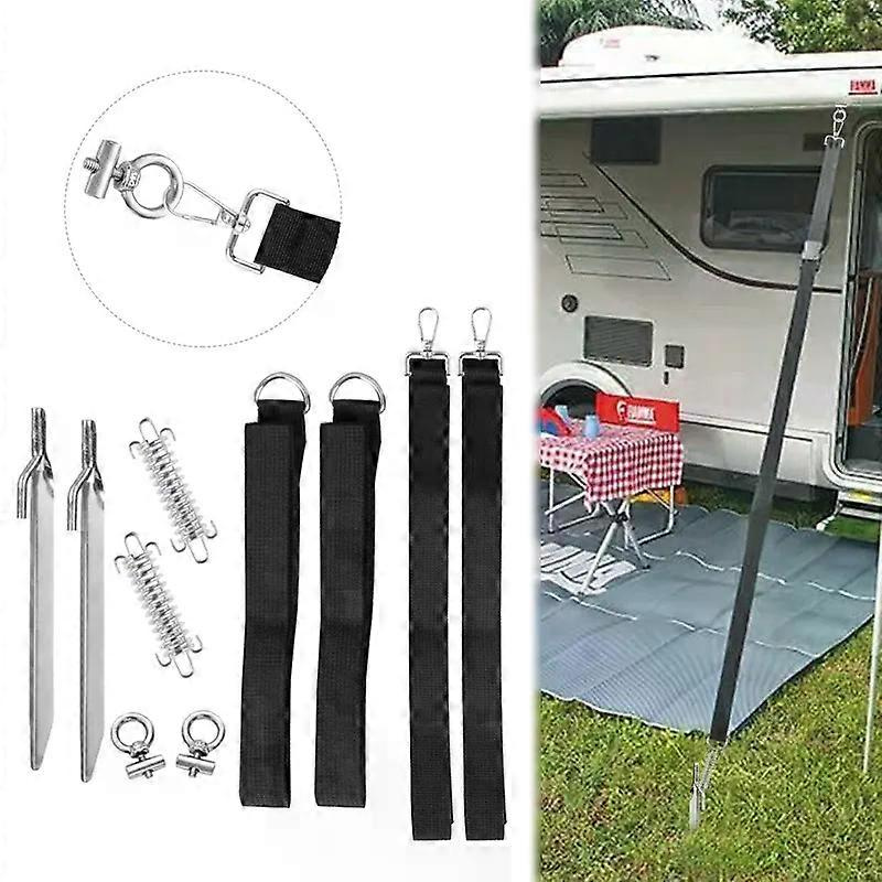 1 Set Camping-markisen-befestigungsset – 4 Hochfeste Gurte, 2 Heringe, 2 Federn Und 2 Karabinerhaken Für Fiamma Wohnmobil-markisen Und Autozubehör