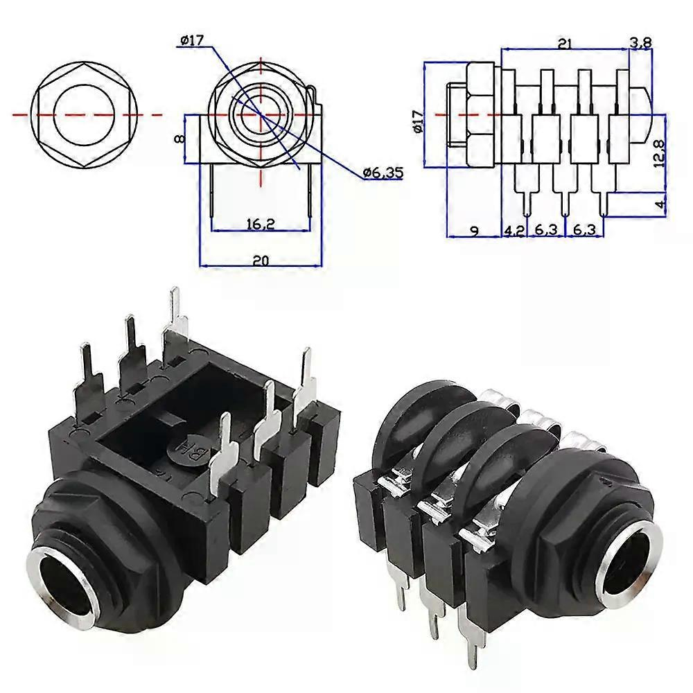 5 Stück 635 Mm Klinkenbuchse, 6-polig, Stereo, Weiblich, 635 Buchsenstecker, Mikrofon, Leiterplatten-lötanschluss, Trs-buchsen