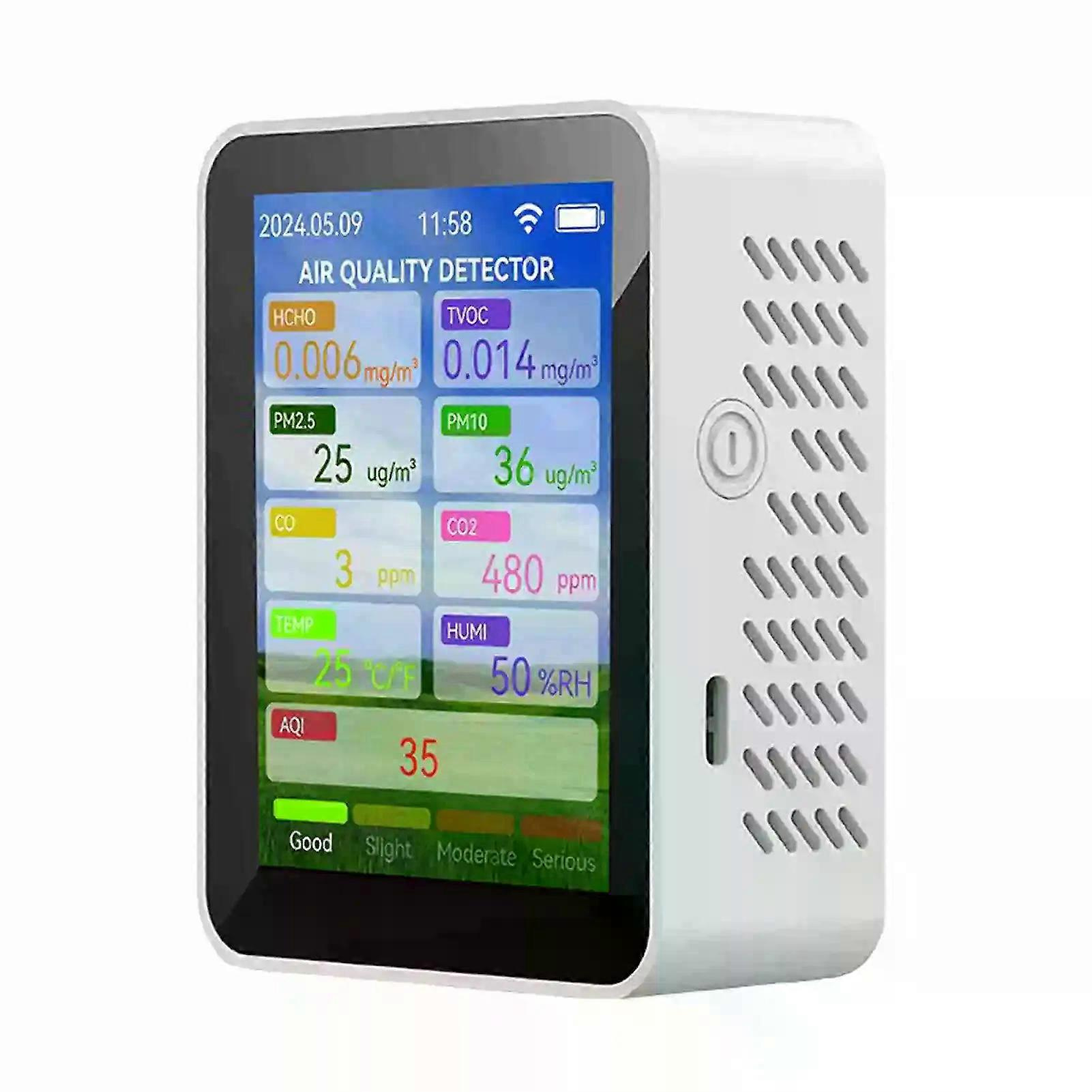 Tragbares Wlan-luftqualitätsmessgerät Für Den Haushalt: Tester Für Hcho, Tvoc, Kohlenmonoxid (co2), Pm25 Und Pm10, Temperatur- Und Feuchtigkeitsmesser (71 Cm).