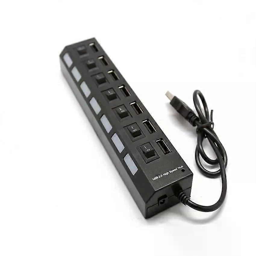 Usb-hub Mit 20 Splittern, 7-port-usb-datenhub Mit Individuellen Ein-/ausschaltern Und Kontrollleuchten Für Laptop, Pc Und Computer, Schwarz/weiß