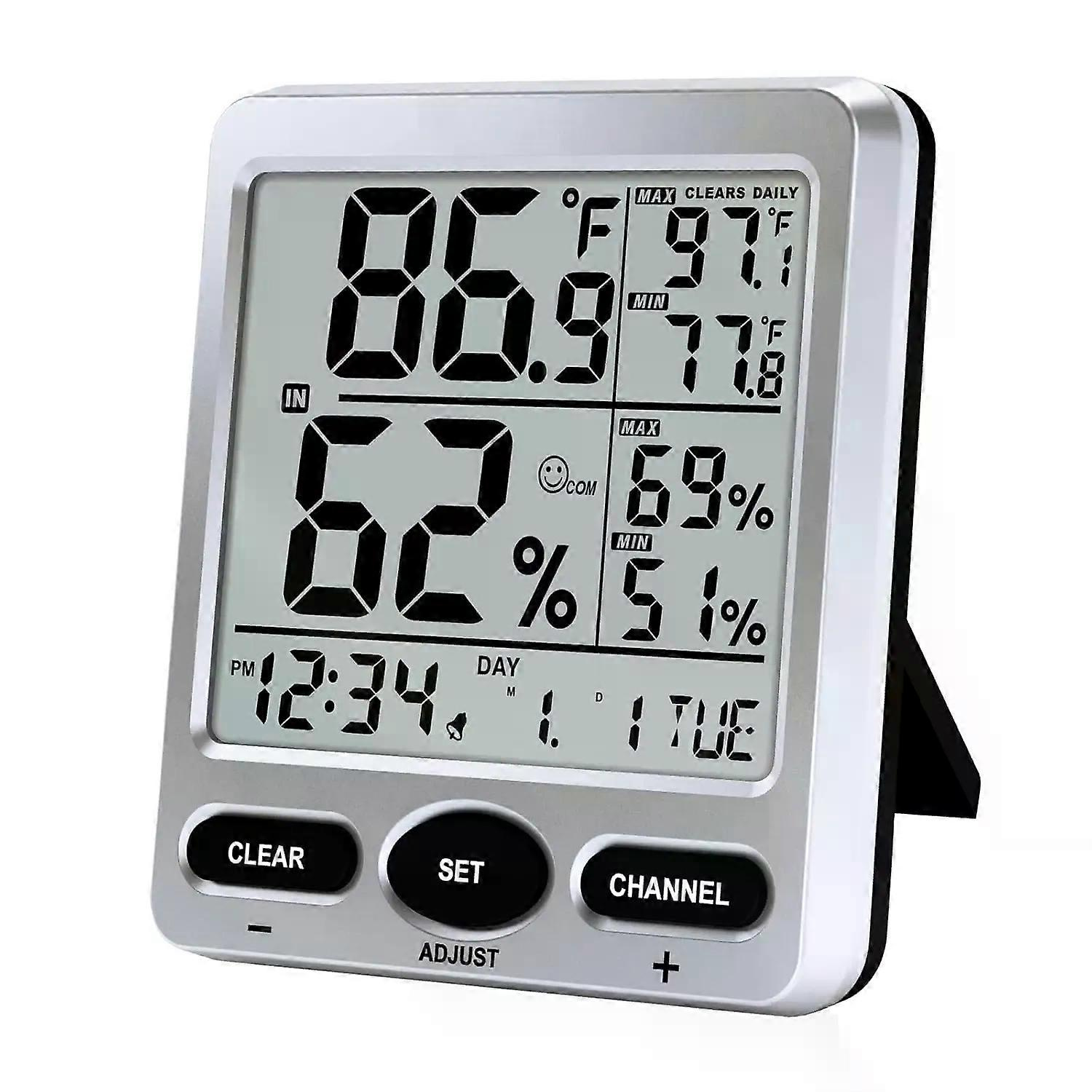 Urageuxy Hygrometer-thermometer Mit Großer Anzeige Für Raumtemperatur Und Luftfeuchtigkeit, Min/max-anzeige, Weckerfunktion Und Mehr Für Zuhause