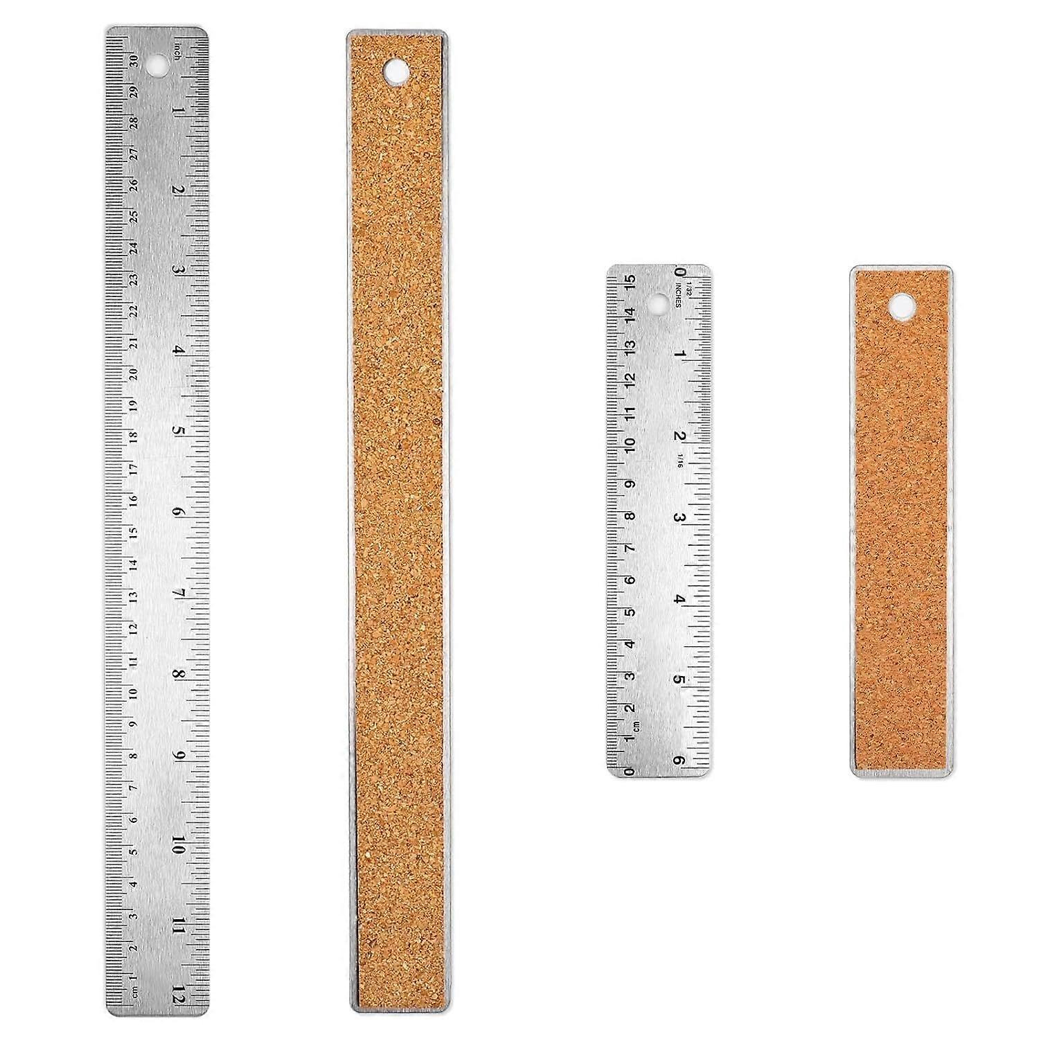 2-teiliges Lineal-set Aus Edelstahl Mit Korkrücken, 6 Zoll Und 12 Zoll, Rutschfeste Metalllineale Mit Gerader Kante Und Zoll- Und Metrischer Skala, Für Schule Und Büro