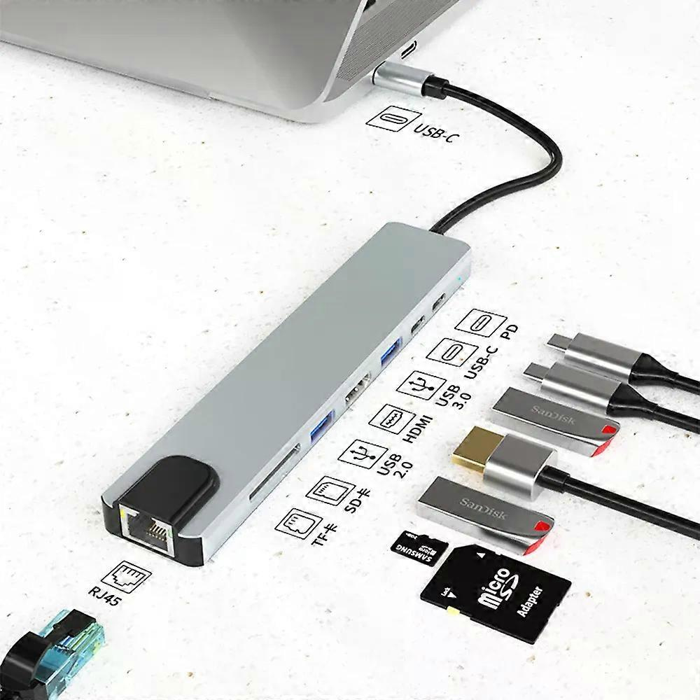 Usb-c-hub Mit Typ-c-splitter Auf Hdmi-4k-dockingstation-laptop-adapter Mit Pd, Sd, Tf, Rj45 Und Thunderbolt 3 Für Macbook Air, M1 Und Ipad Pro