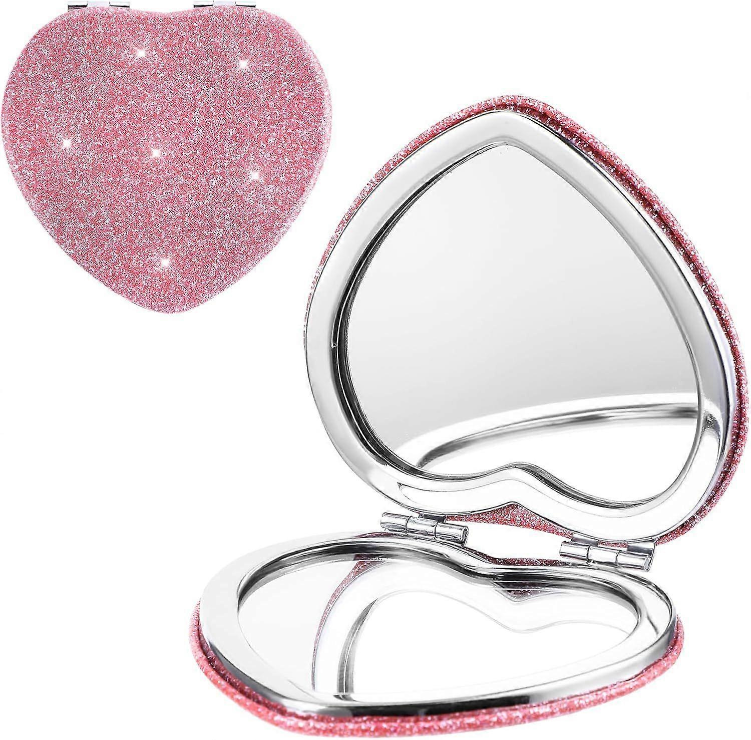 Mabor Pink Heart Kompaktspiegel Für Die Kosmetiktasche, Kompakter Vergrößerungsspiegel, Doppelseitig, 1x/2x Vergrößerung, Für Strahlende Schönheit Jederzeit Und Überall