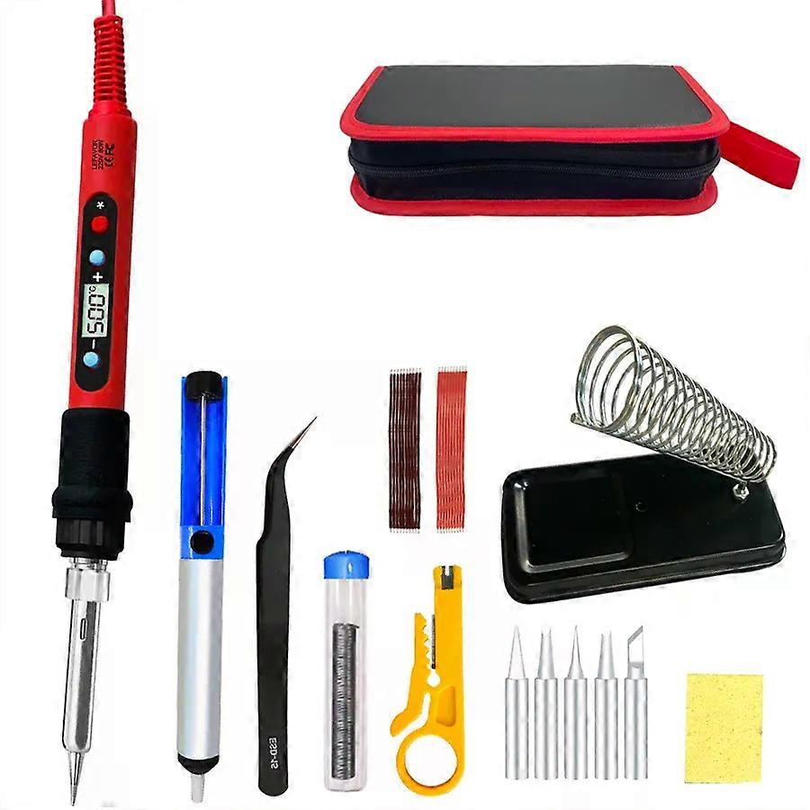 Digitales Lötkolben-set 80w Mit Ein-/ausschalter, Einstellbarer Temperaturanzeige, Lcd-display, Keramikheizelement Und Lötspitzen