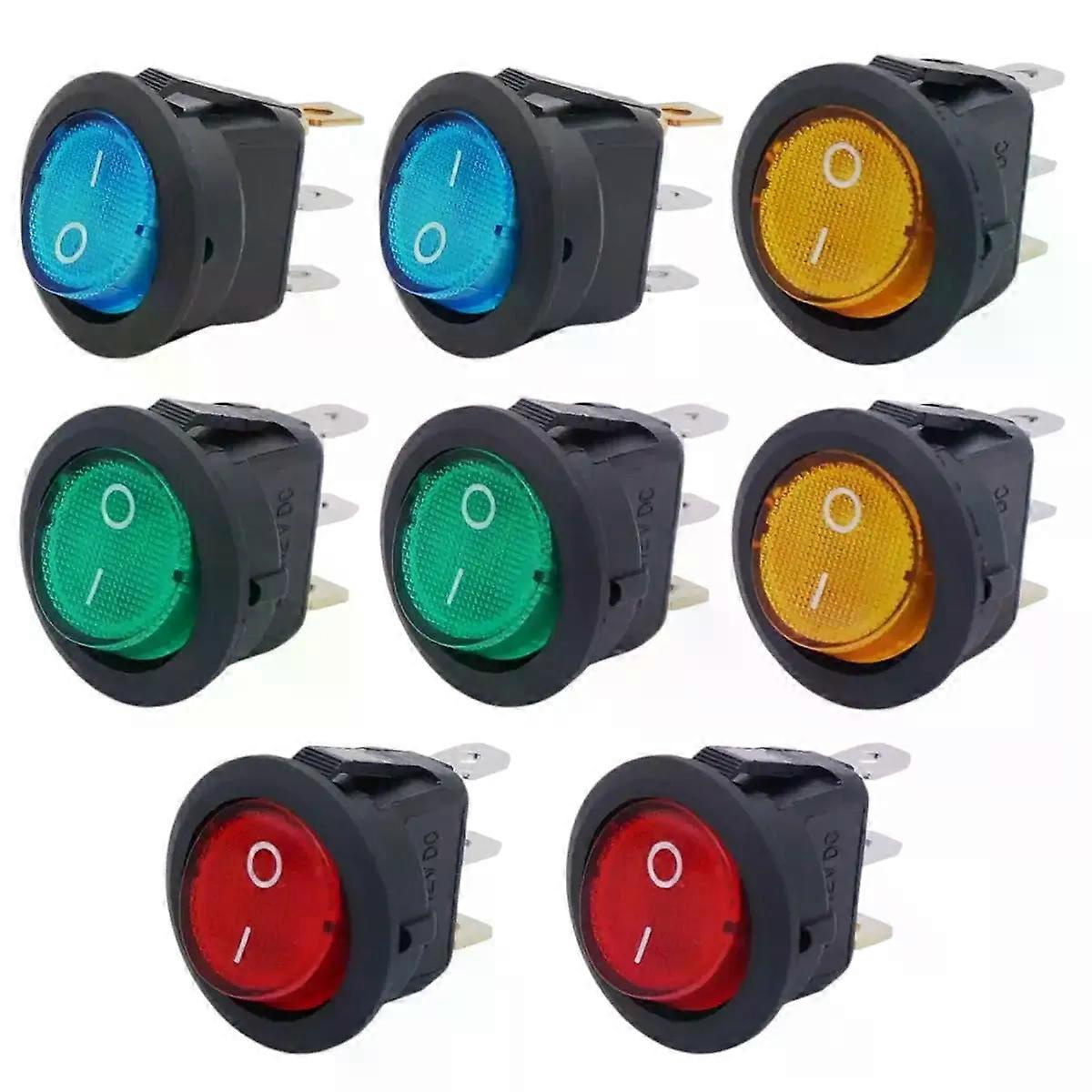 8 Stück Kcd1 Ein/aus 3-poliger 2-positionen-schnappschalter 20a 12v Rote Led Runder Boots-wippschalter Mit Led Für Auto, Haushalt, Diy-ersatz