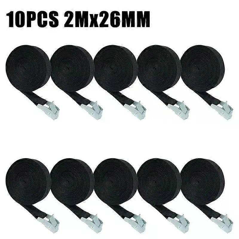 10 Stück Schwarze 2 M X 26 Mm Spanngurte, Starke Ratschengurte, Gepäck- Und Ladungssicherungsgurte Mit Metallschnalle, Robuste Gurte Aus Zinklegierung