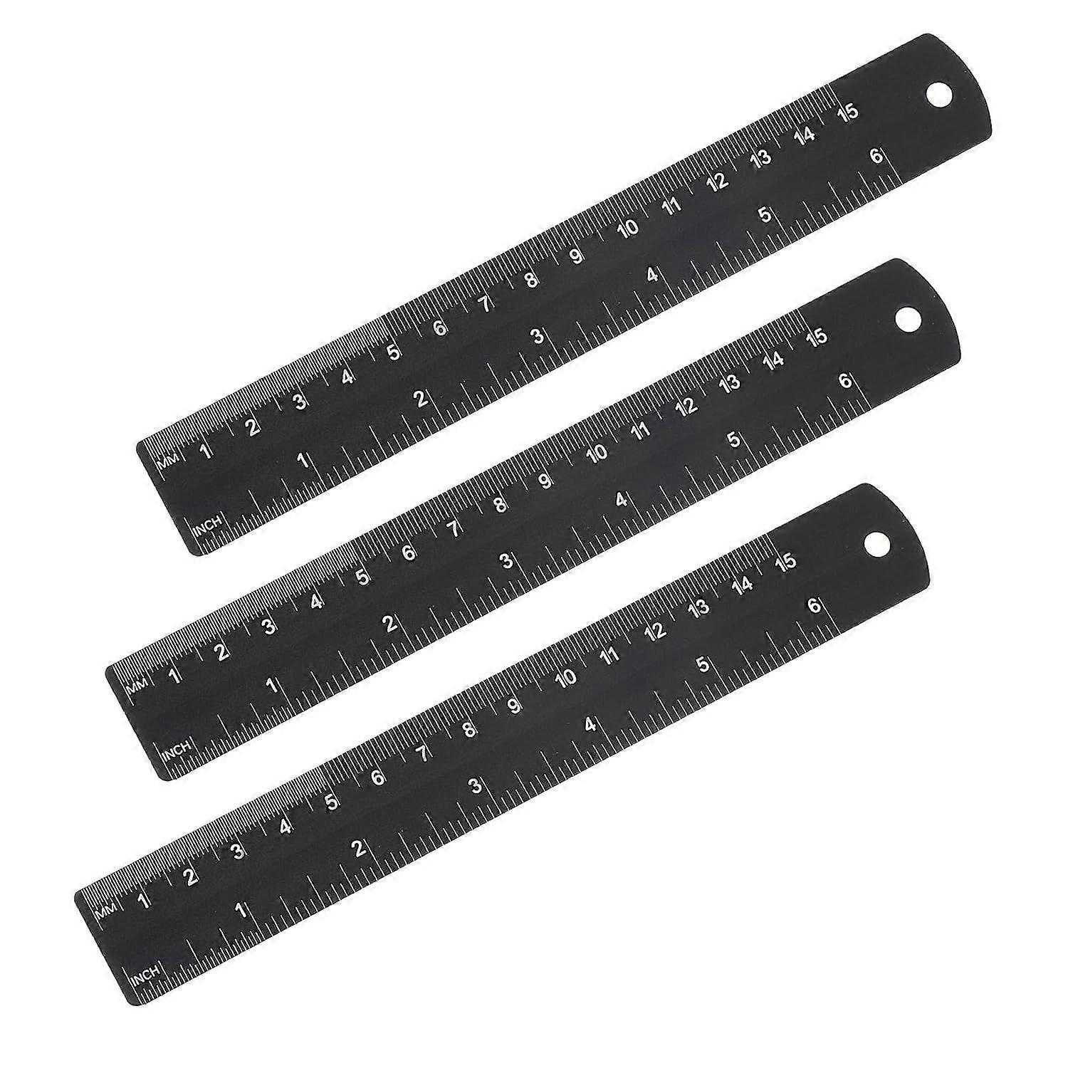 3-teiliges Set Metall-lineale Aus Aluminium, 15 Cm (6 Zoll), Schwarz, Für Technisches Zeichnen, Gerade, Kleine Metalllineale, Aluminium-tischlineale Für Schüler, Maschinenbauer Und Technische Zeichner