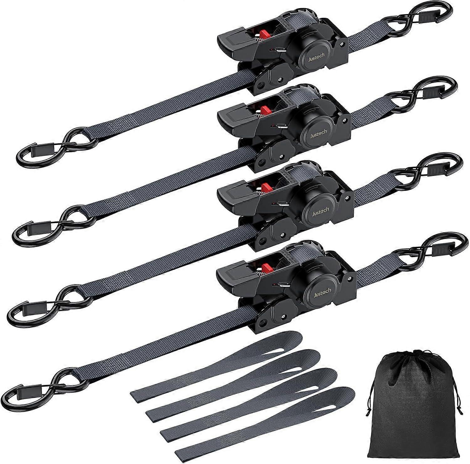 Justech 4er-pack Einziehbare Ratschengurte, 35 Meter, 1411 Lbs Bruchlast, Robuste Auto-ratschengurte Mit Weichen Schlaufen Und Aufbewahrungstasche