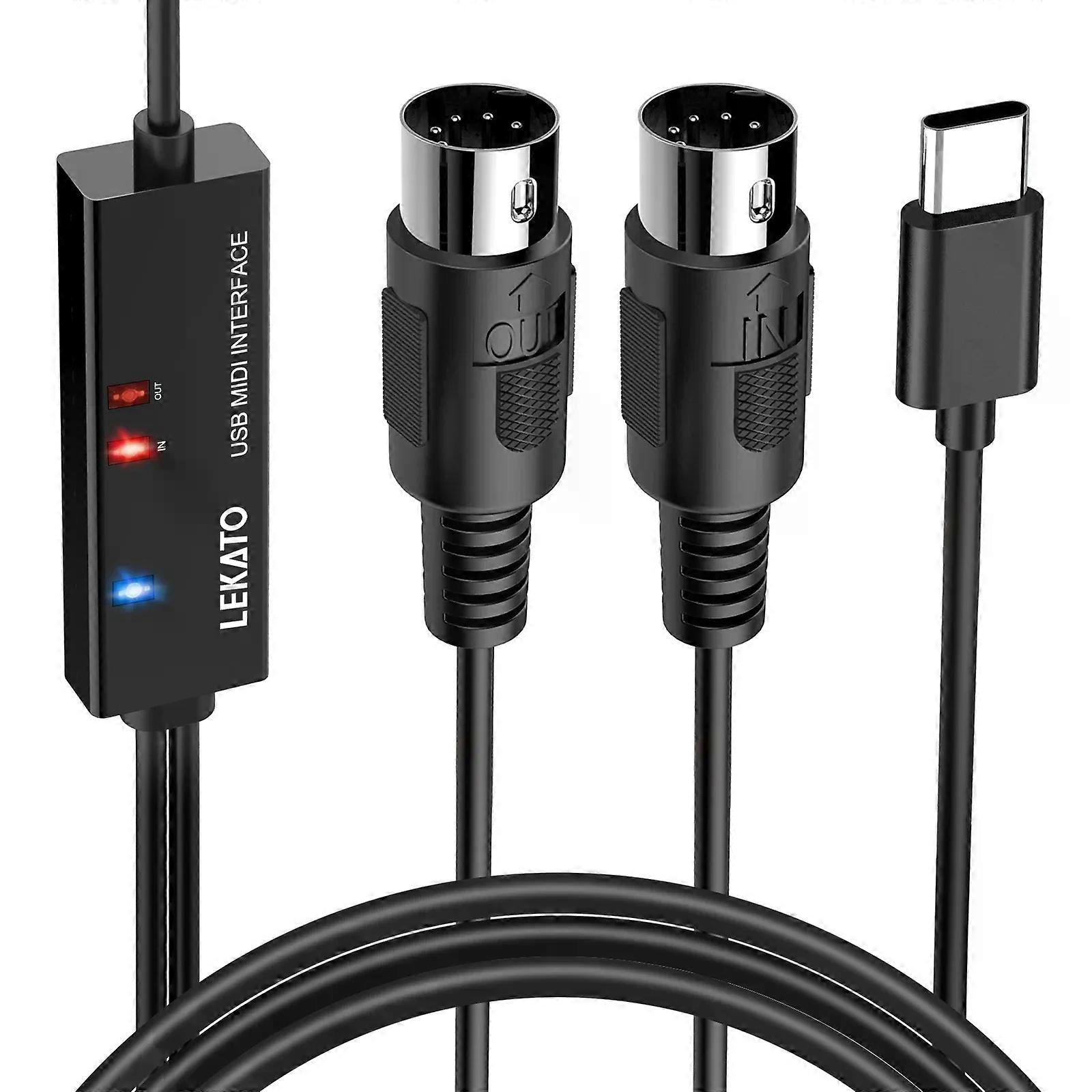 Lekato Midi-zu-usb-c-kabel (typ C) Mit Kontrollleuchte Für Musik-keyboards, Klaviere, Pcs Und Laptops (65 Fuß)