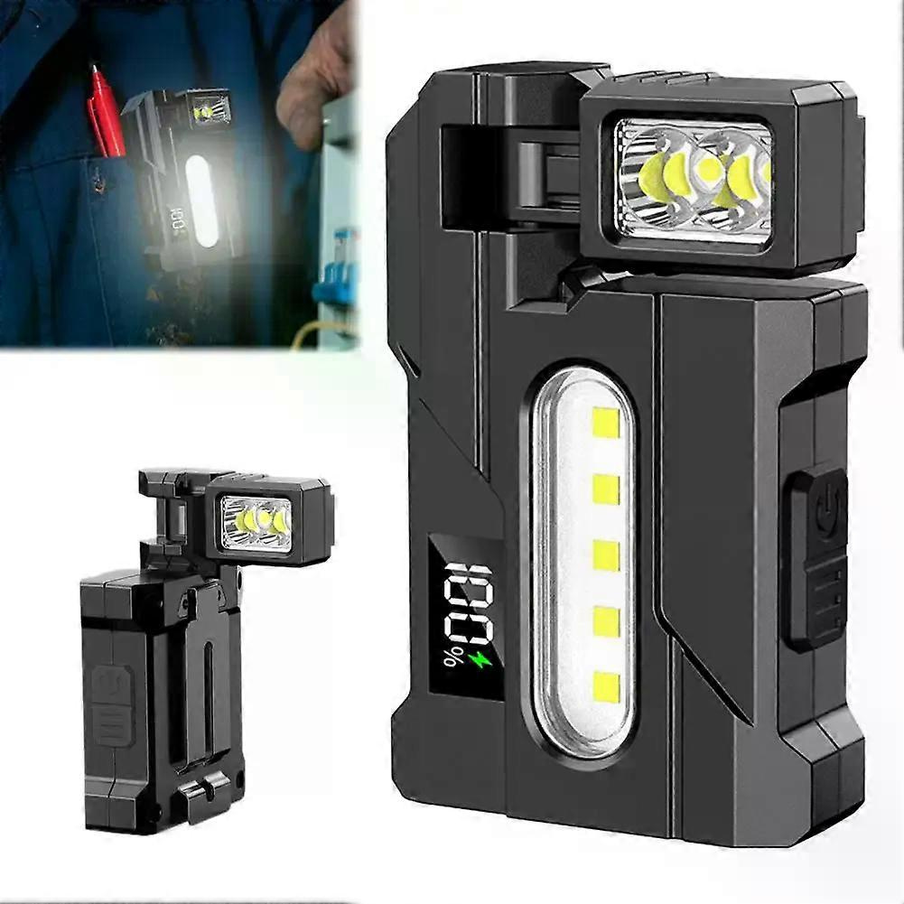Tragbare Mini-taschenlampe Mit Verstellbarem Winkel, Usb-aufladbar, Multifunktional, Rote Und Blaue Warnleuchte Für Den Außenbereich