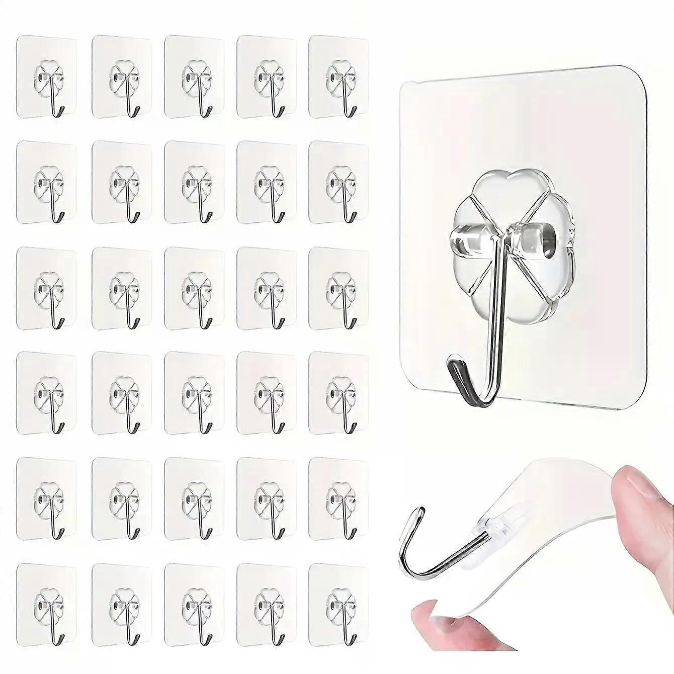 30 Stück Transparente, Starke, Selbstklebende Tür- Und Wandhaken Mit Saugnapf Für Schwere Lasten, Geeignet Für Küche Und Bad