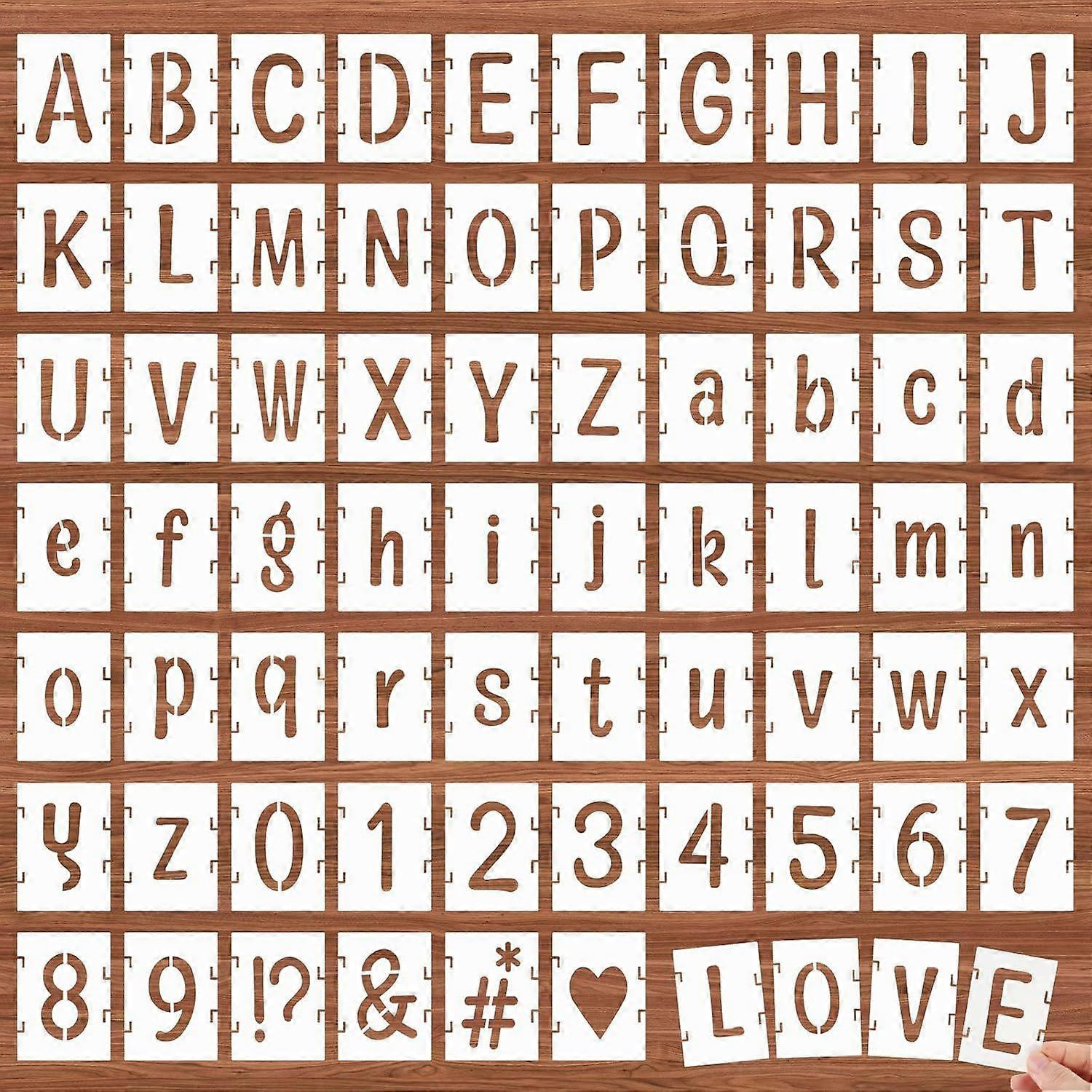 Mabor 2-zoll-buchstabenschablonen Zum Malen – 66 Wiederverwendbare Kunststoff-schablonen Für Alphabet, Zahlen Und Symbole Mit Ineinandergreifendem Design – Geeignet Für Holz.