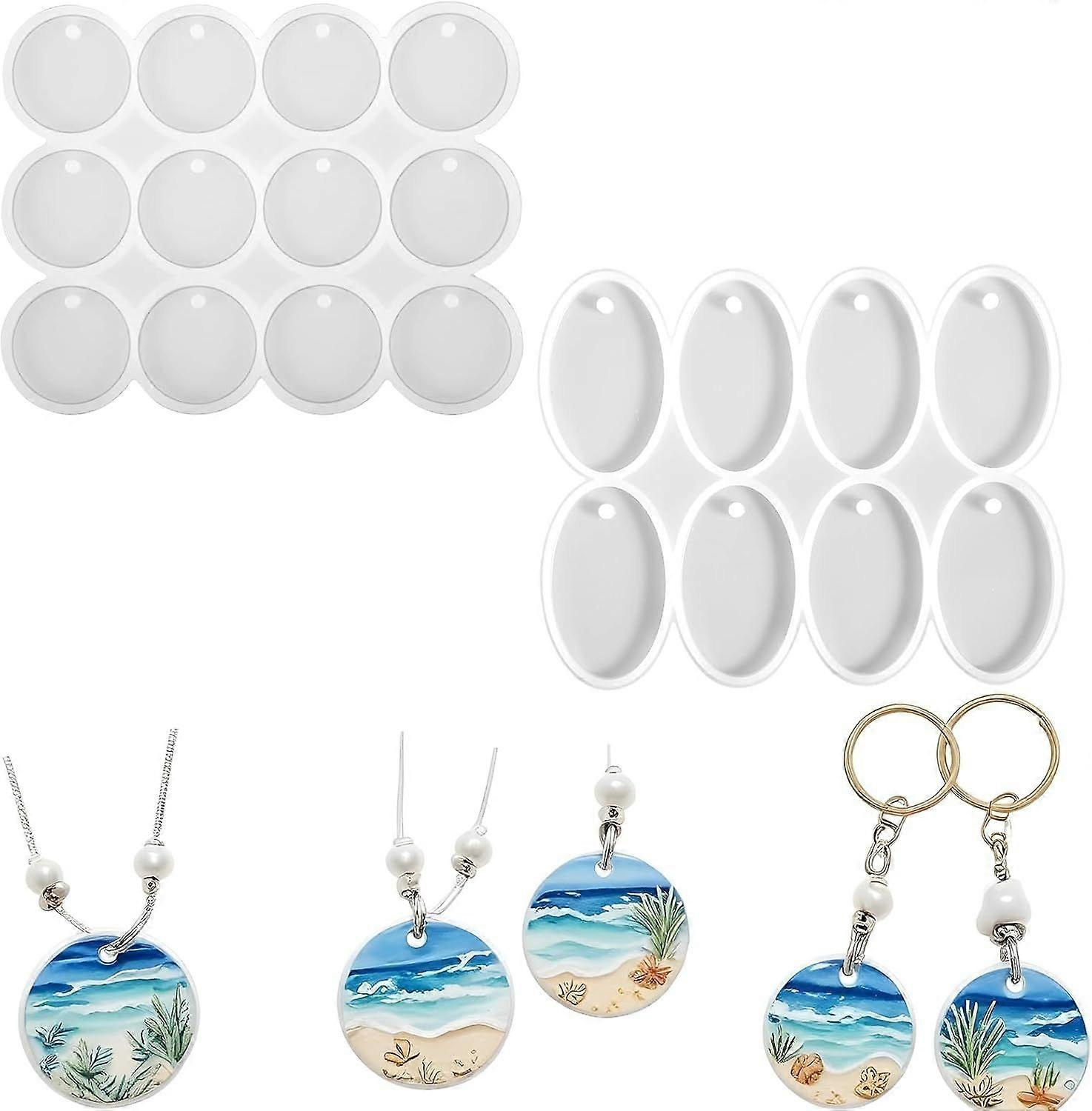 Mabor 2er-set Runde Silikon-harzformen Mit 12 Und 8 Mulden, Oval Und Rund, Mit Loch, Für Schlüsselanhänger Und Ohrringe Aus Epoxidharz Zum Gießen.