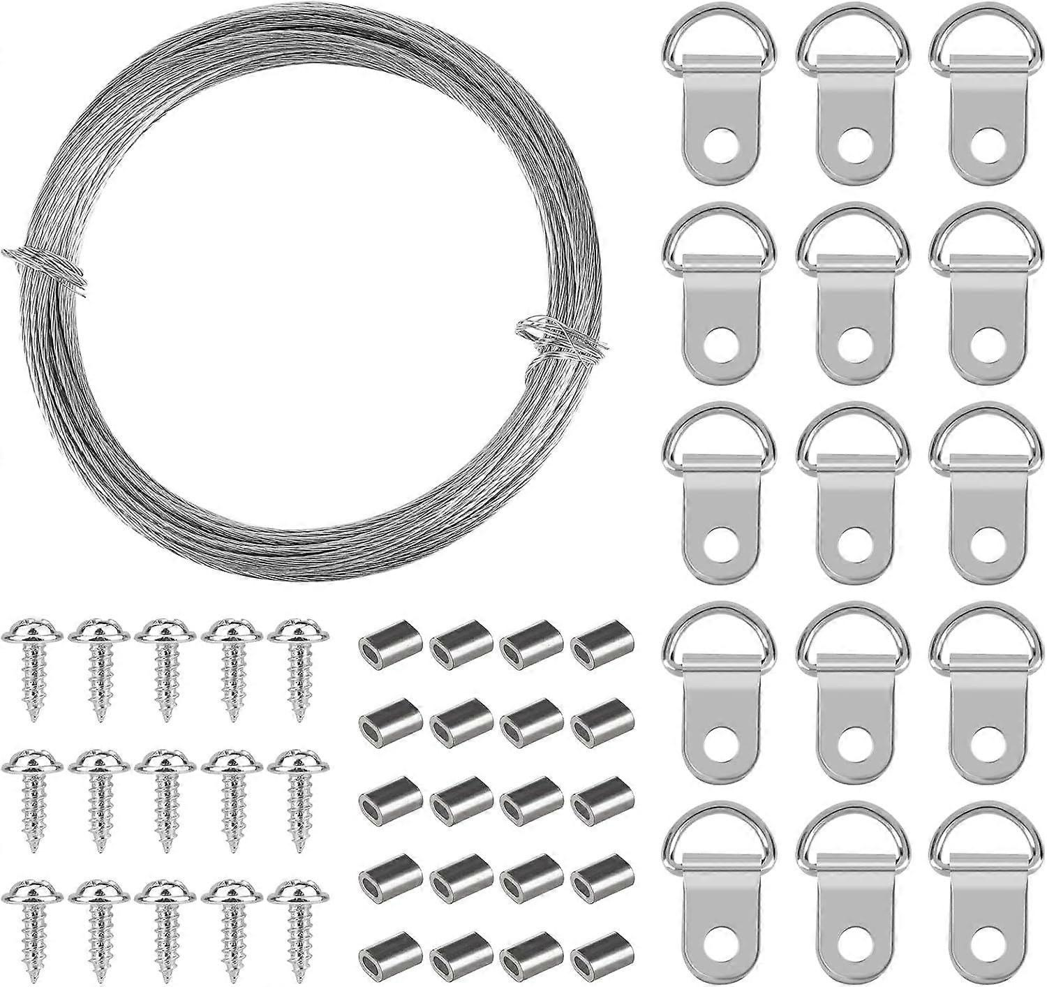 10 M Bilderaufhänge-set Mit Haken Und Draht, Inklusive 10 M Robustem Bilderaufhängedraht, 15 D-ringen, 15 Schrauben Und 20 Quetschschlaufen.