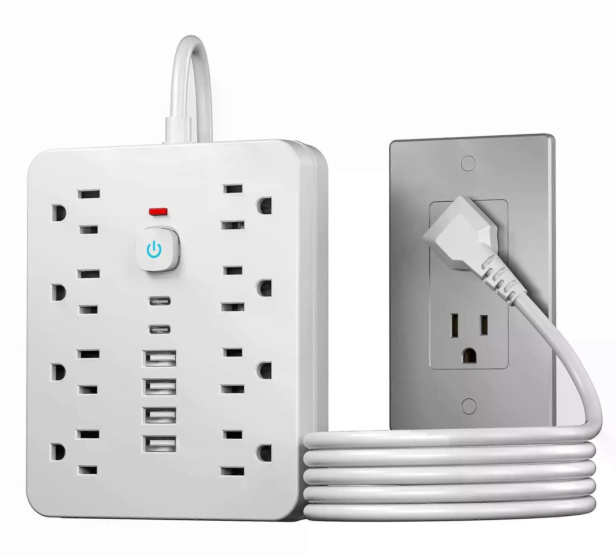 1 Stück Überspannungsschutz-steckdosenleiste Mit Schalter – 8 Ac-steckdosen Und 6 Usb-anschlüsse (davon 2 Usb-c) Und 1,5 M/3 M Kabel