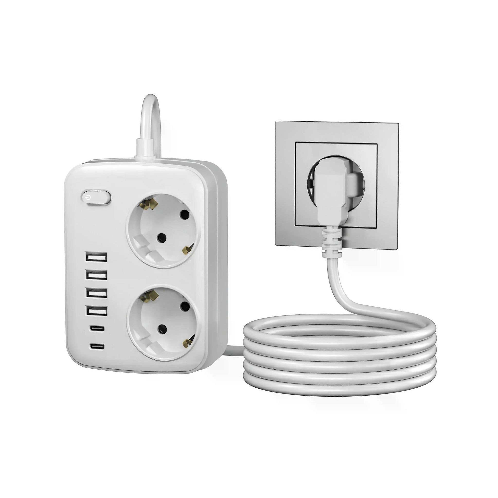 8-in-1-steckdosenleiste Mit Überspannungsschutz, Usb-anschluss, 2 Ac-steckdosen, 4 Usb-a-anschlüssen Und 2 Typ-c-ein-/ausschaltern