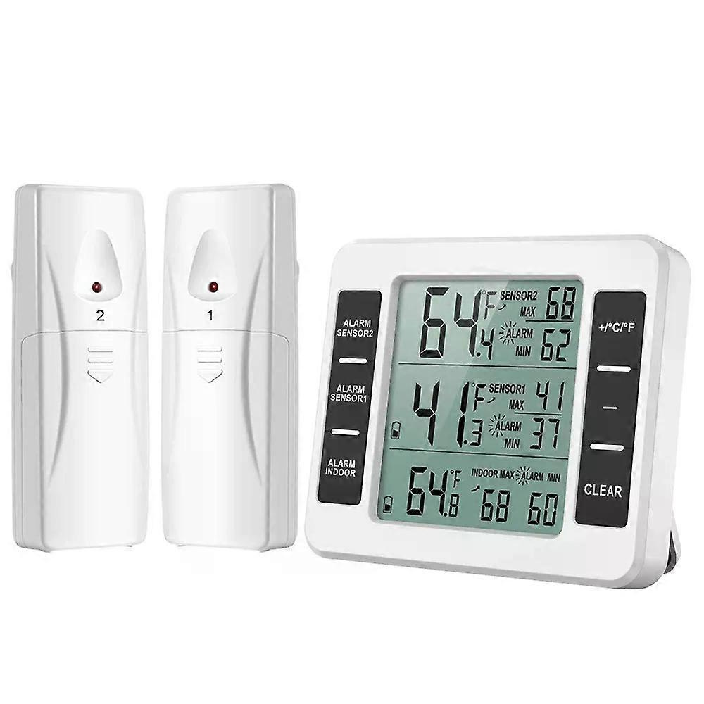 Kabelloses Thermometer Für Küche, Gefrierschrank Und Garten Mit 2 Sensoren, Innen- Und Außentemperaturanzeige Und Akustischem Alarm