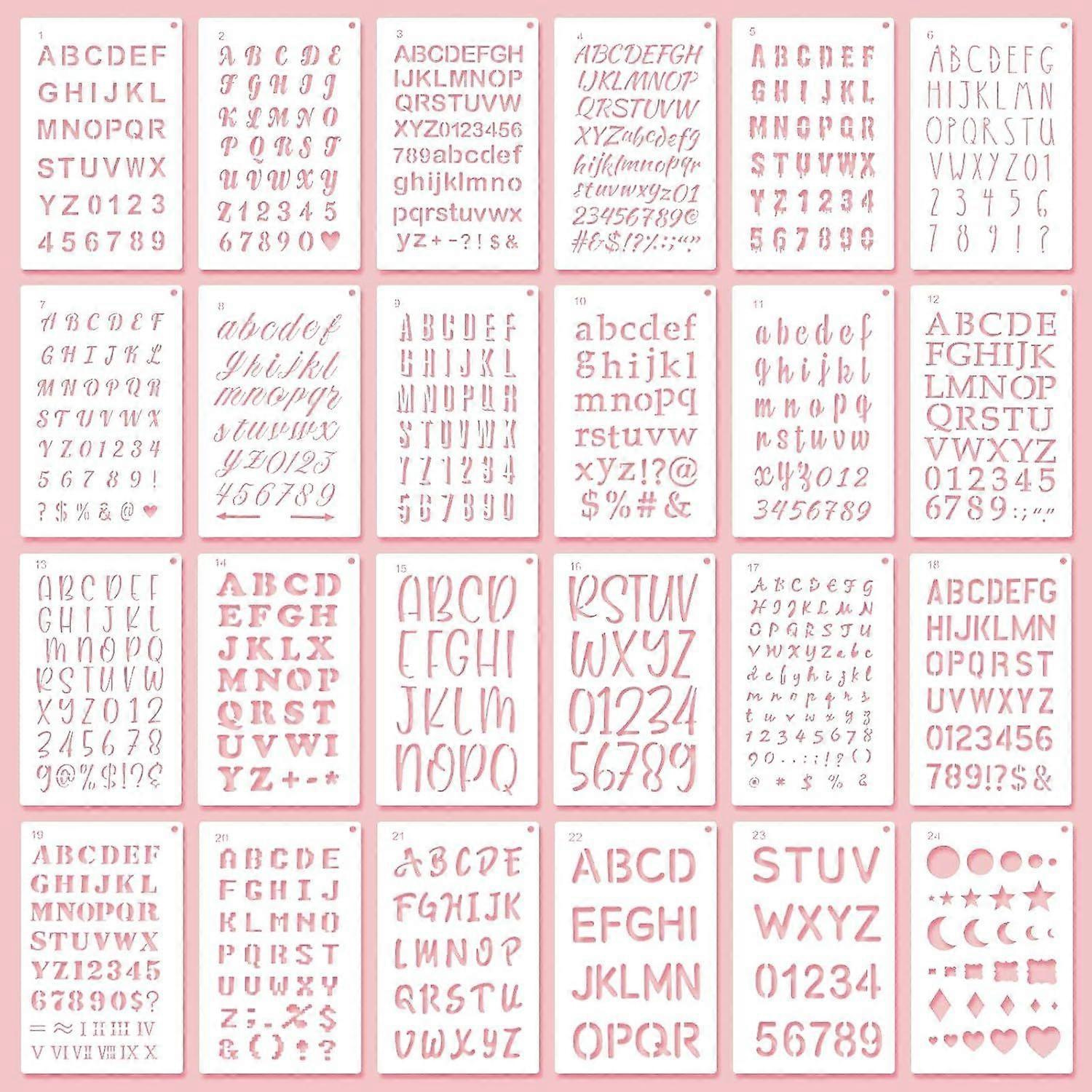Mabor 24 Wiederverwendbare Alphabet- Und Zahlenschablonen, 4 X 7 Zoll, Pet-kunststoff, Buchstabenvorlagen Für Journaling, Kartenherstellung, Diy-bastelarbeiten Und Dekorationen