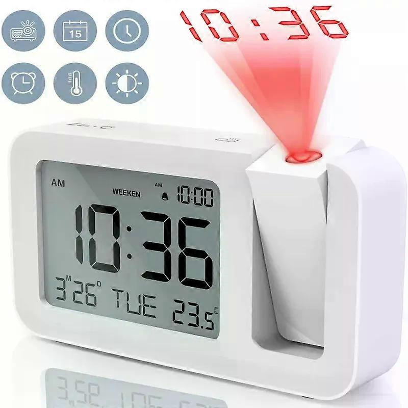 Digitaler Projektionswecker Mit Wiederaufladbarem Led-licht Und Usb-ladegerät Für Büro, Schlafzimmer, Nachttisch Oder Schreibtisch
