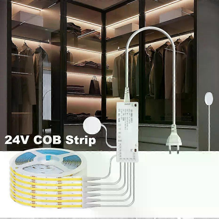1–5 M Cob-led-streifen Für Schrankbeleuchtung (24 V Dc), Durchdringbar Durch Holz, Mit Touch-dimmer, Geeignet Für Kleiderschrank, Vitrinen, Speisekammer, Diy-beleuchtungsstreifen